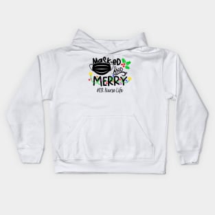 Masked And Merry ER Nurse Christmas Kids Hoodie